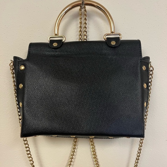 Black Handbag with Gold Accents Versatile Gold Studded Leather Shoulder Bag - Picture 14 of 15